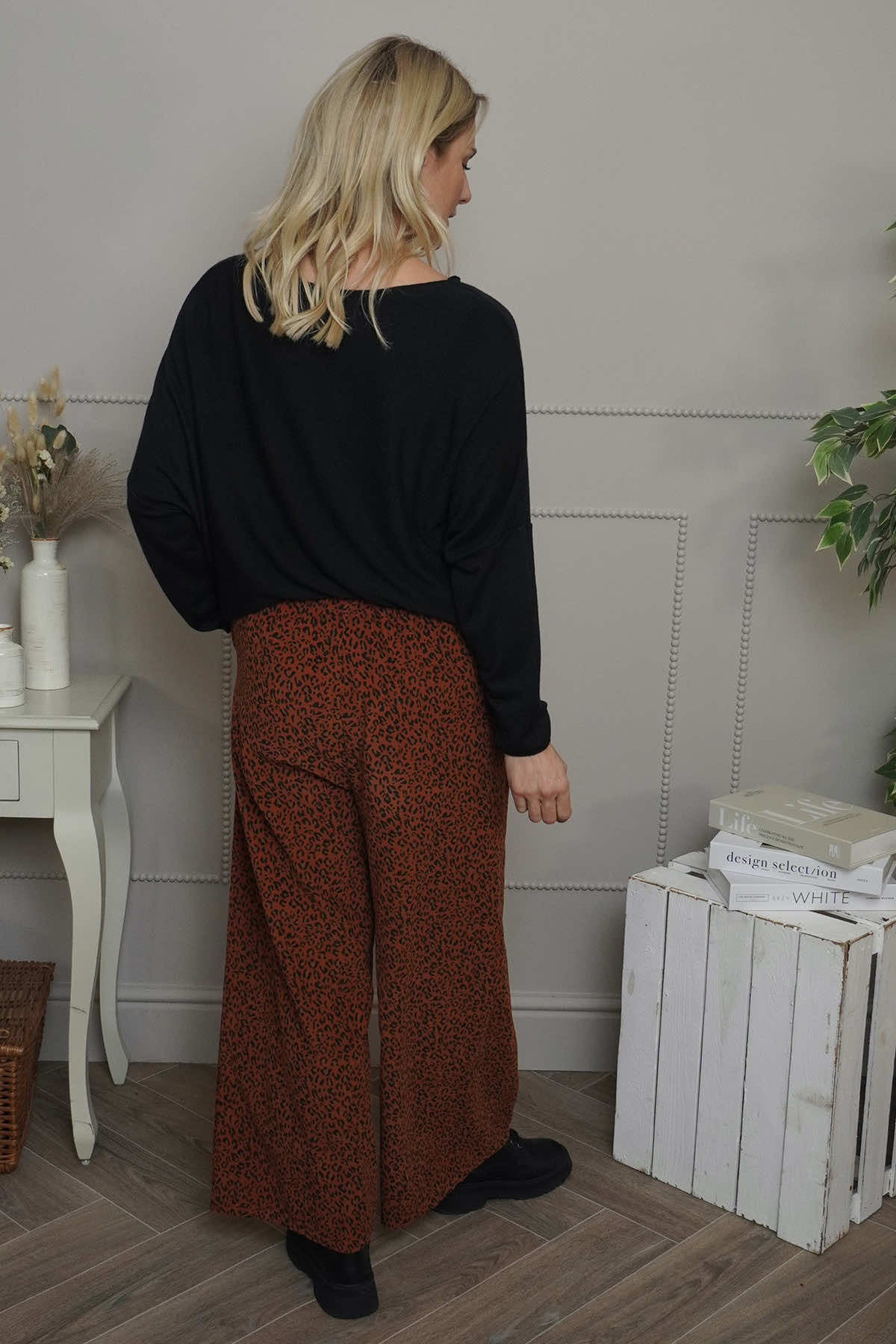 Sidonie Leopard Needlecord Trousers Burnt Orange