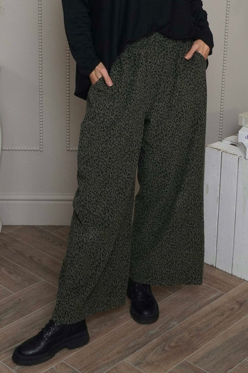 Sidonie Leopard Needlecord Trousers Khaki - Image 2