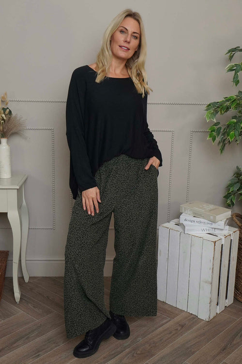 Sidonie Leopard Needlecord Trousers Khaki - Image 1