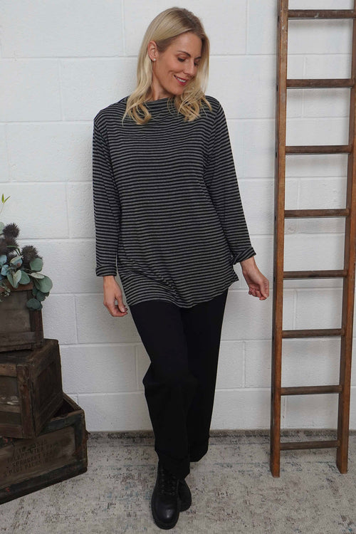 Lyssa Cowl Neck Stripe Top Mid Grey - Image 1