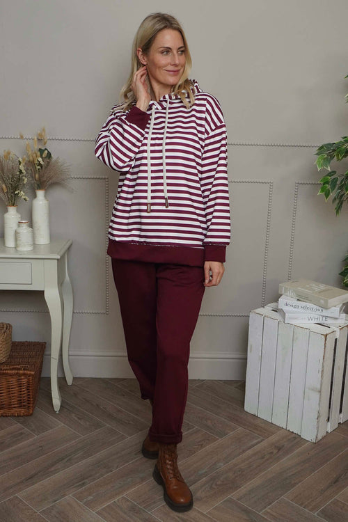 Selena Stripe Hooded Top Burgundy - Image 2