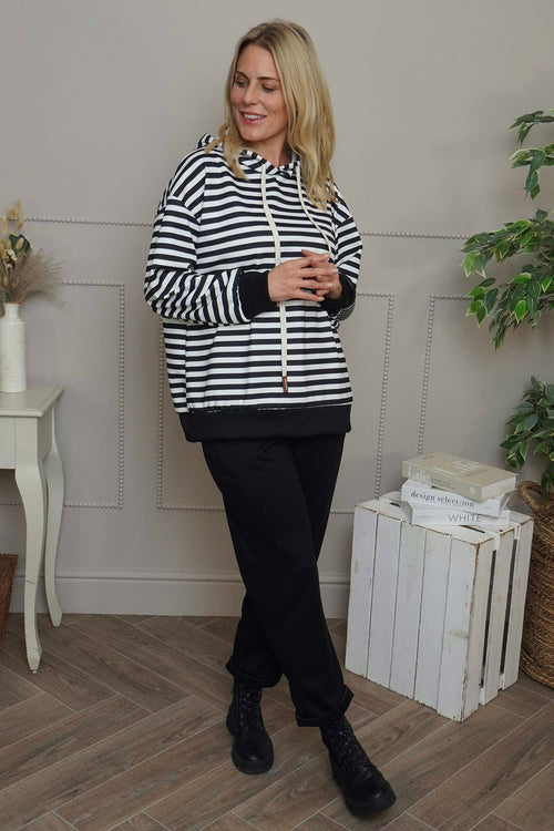 Selena Stripe Hooded Top Black - Image 2