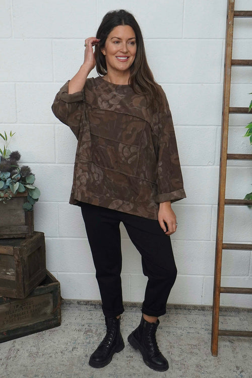 Doreen Print Needlecord Top Nutmeg - Image 1