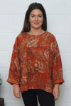 Doreen Print Needlecord Top Burnt Orange