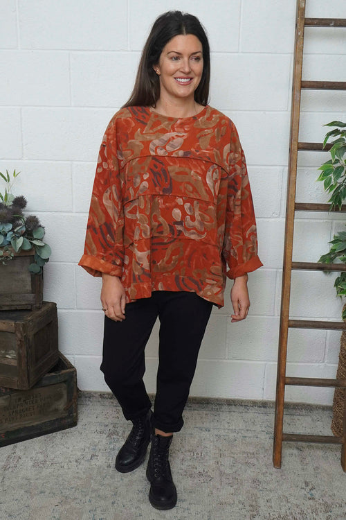 Doreen Print Needlecord Top Burnt Orange - Image 3