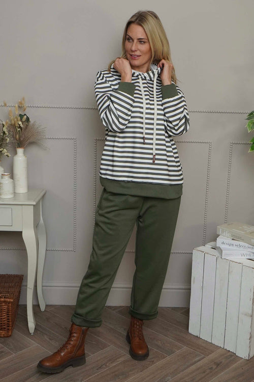 Selena Stripe Hooded Top Khaki - Image 2