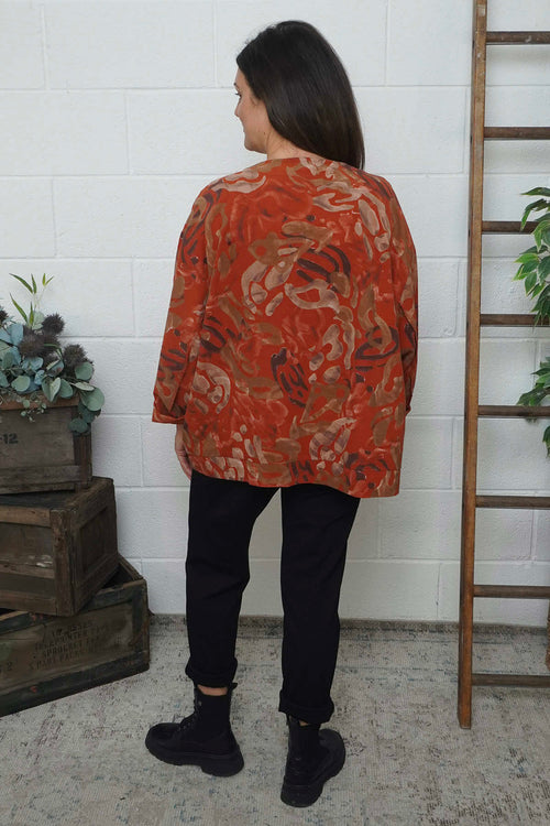 Doreen Print Needlecord Top Burnt Orange - Image 4