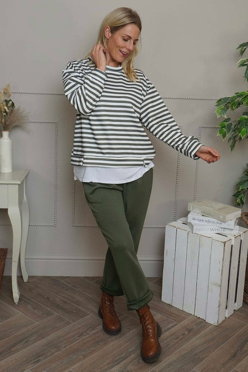 Capricia Stripe Top Khaki - Image 1