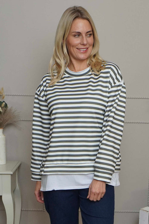 Capricia Stripe Top Khaki - Image 2