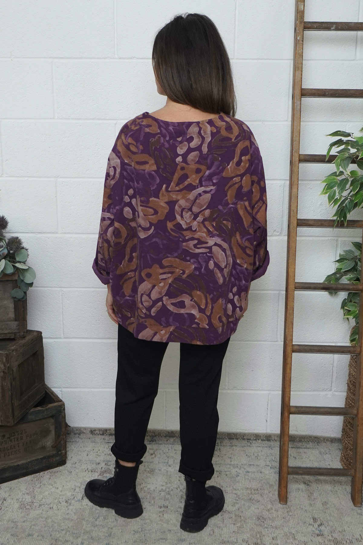 Doreen Print Needlecord Top Purple