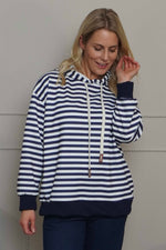 Selena Stripe Hooded Top Navy Navy - Selena Stripe Hooded Top Navy