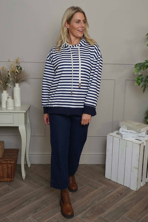 Selena Stripe Hooded Top Navy - Image 2