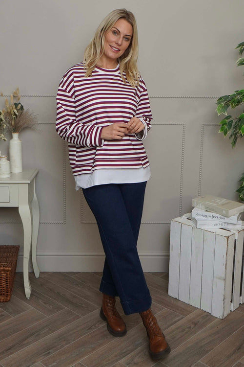 Capricia Stripe Top Burgundy - Image 1