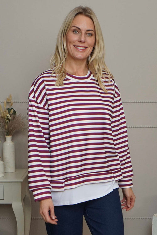 Capricia Stripe Top Burgundy - Image 2