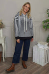 Selena Stripe Hooded Top Black