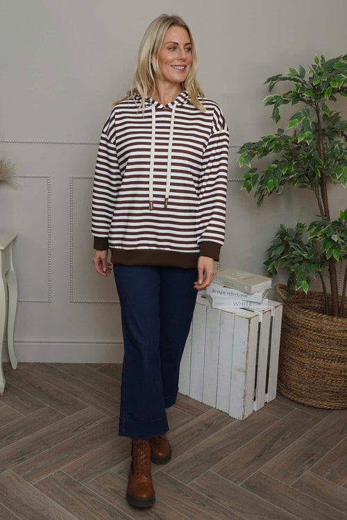 Selena Stripe Hooded Top Cocoa - Image 1