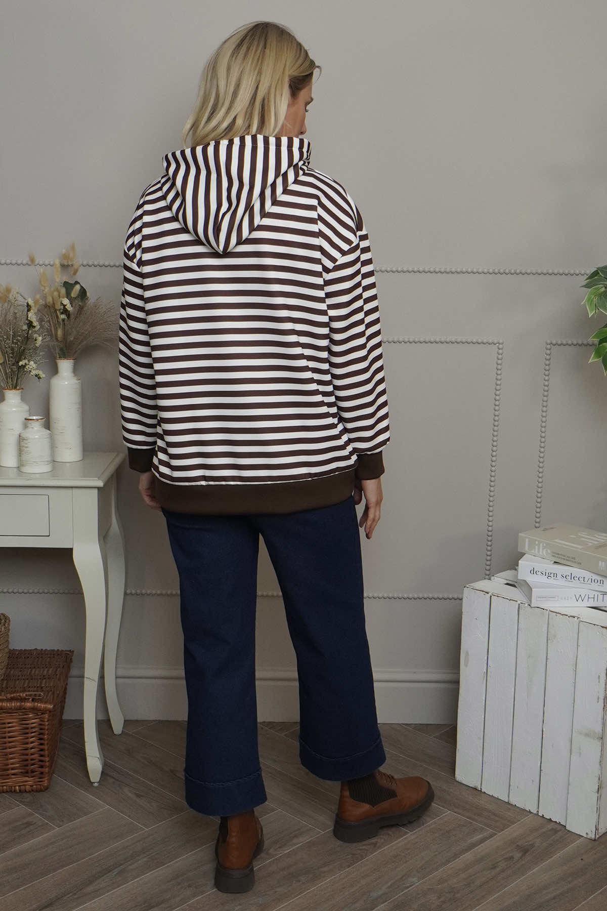 Selena Stripe Hooded Top Cocoa