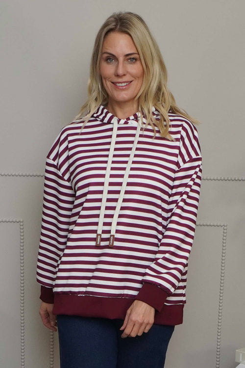 Selena Stripe Hooded Top Burgundy - Image 1