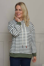 Selena Stripe Hooded Top Khaki Khaki - Selena Stripe Hooded Top Khaki