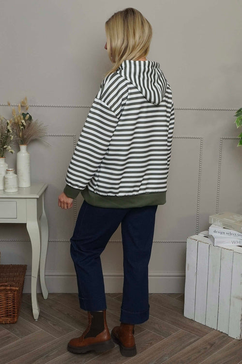 Selena Stripe Hooded Top Khaki - Image 4