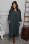 Cerys Cord Pocket Dress Charcoal