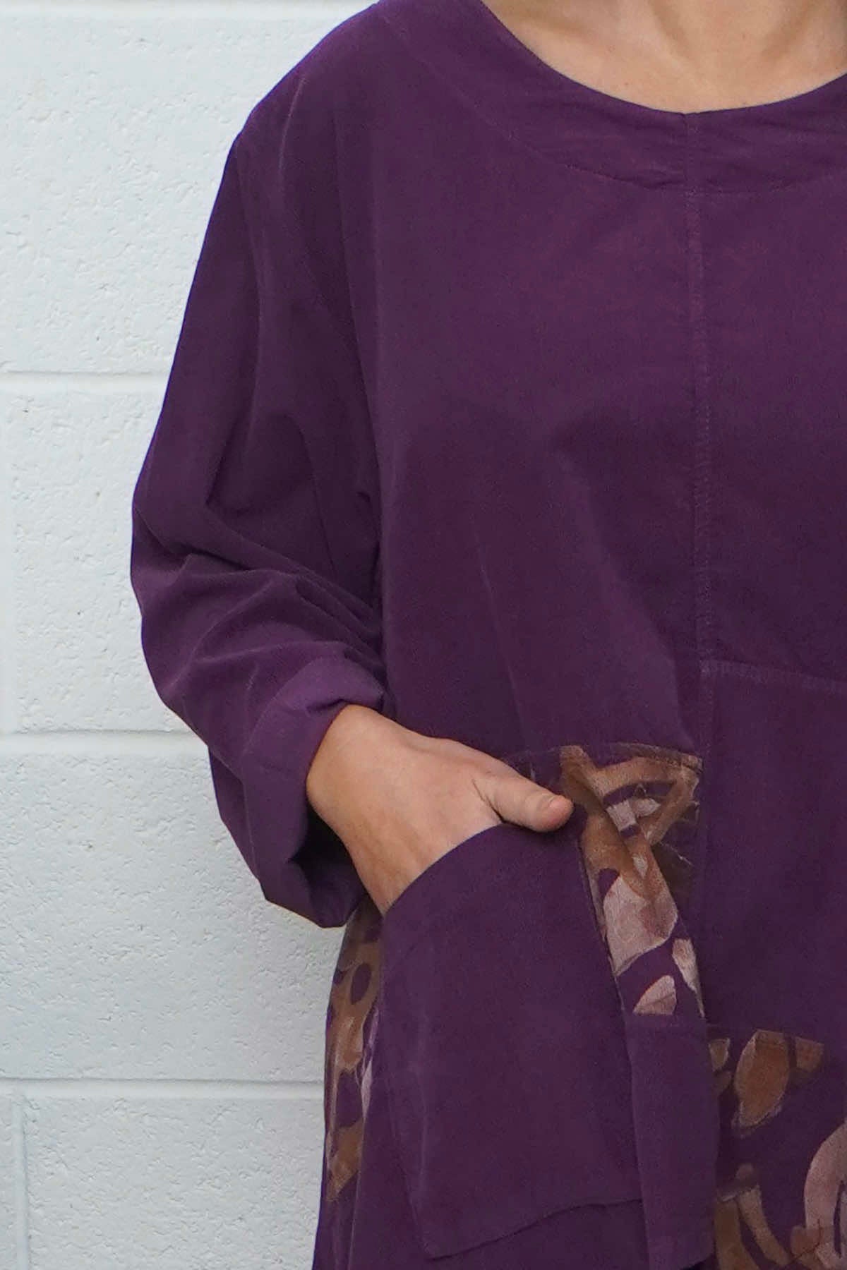 Berenice Print Detail Needlecord Top Purple