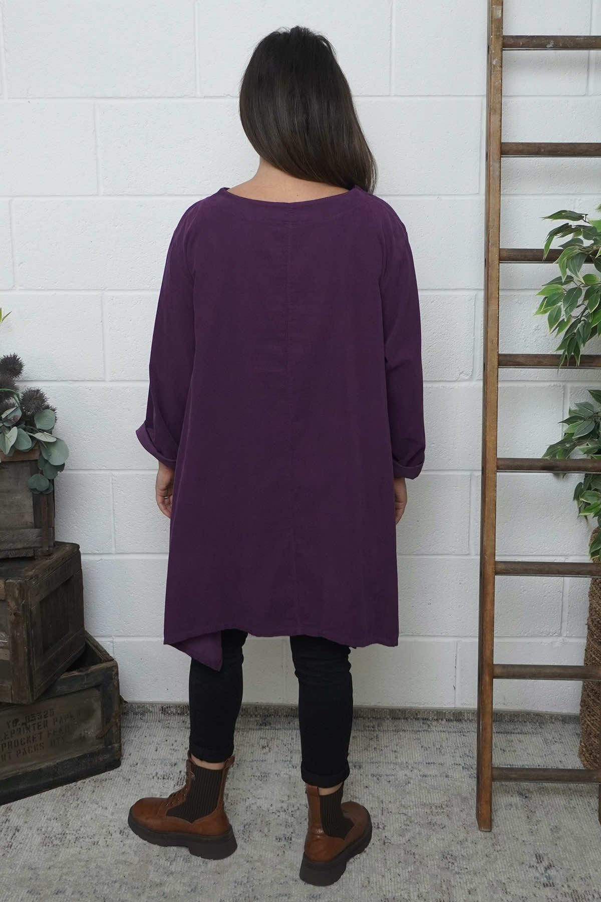 Berenice Print Detail Needlecord Top Purple