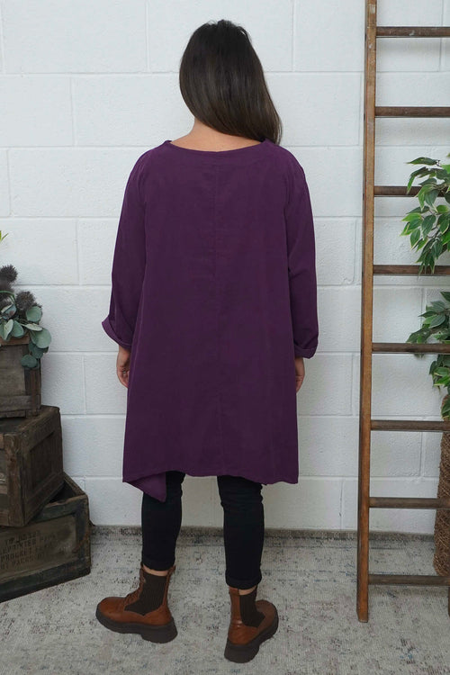 Berenice Print Detail Needlecord Top Purple - Image 4