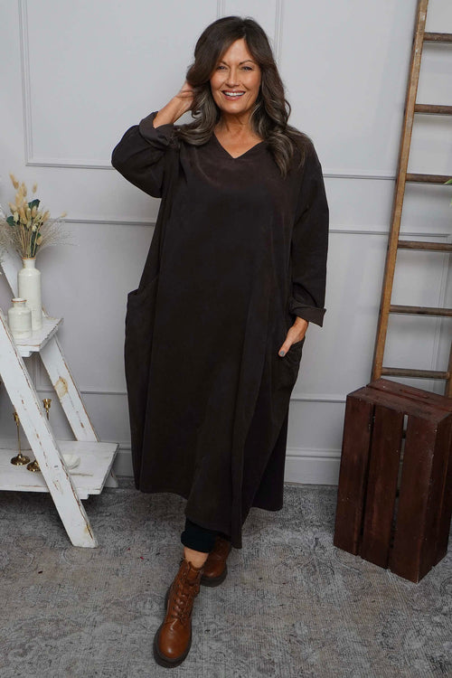Cerys Cord Pocket Dress Cocoa - Image 1
