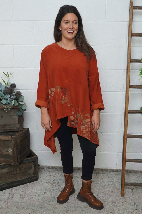 Berenice Print Detail Needlecord Top Burnt Orange - Image 2