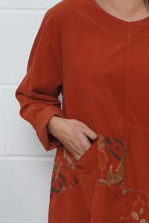 Berenice Print Detail Needlecord Top Burnt Orange - Image 3