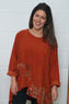 Berenice Print Detail Needlecord Top Burnt Orange