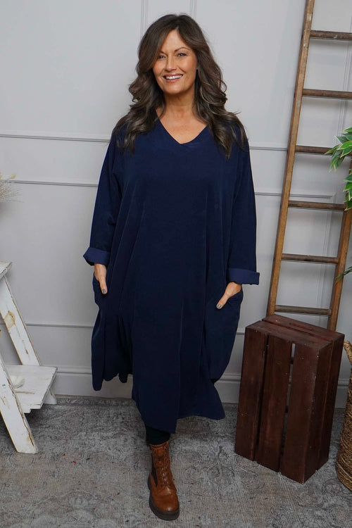 Cerys Cord Pocket Dress Navy - Image 1