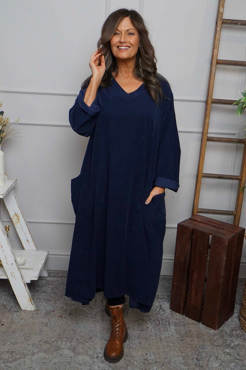 Cerys Cord Pocket Dress Navy - Image 2