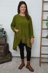 Berenice Print Detail Needlecord Top Olive