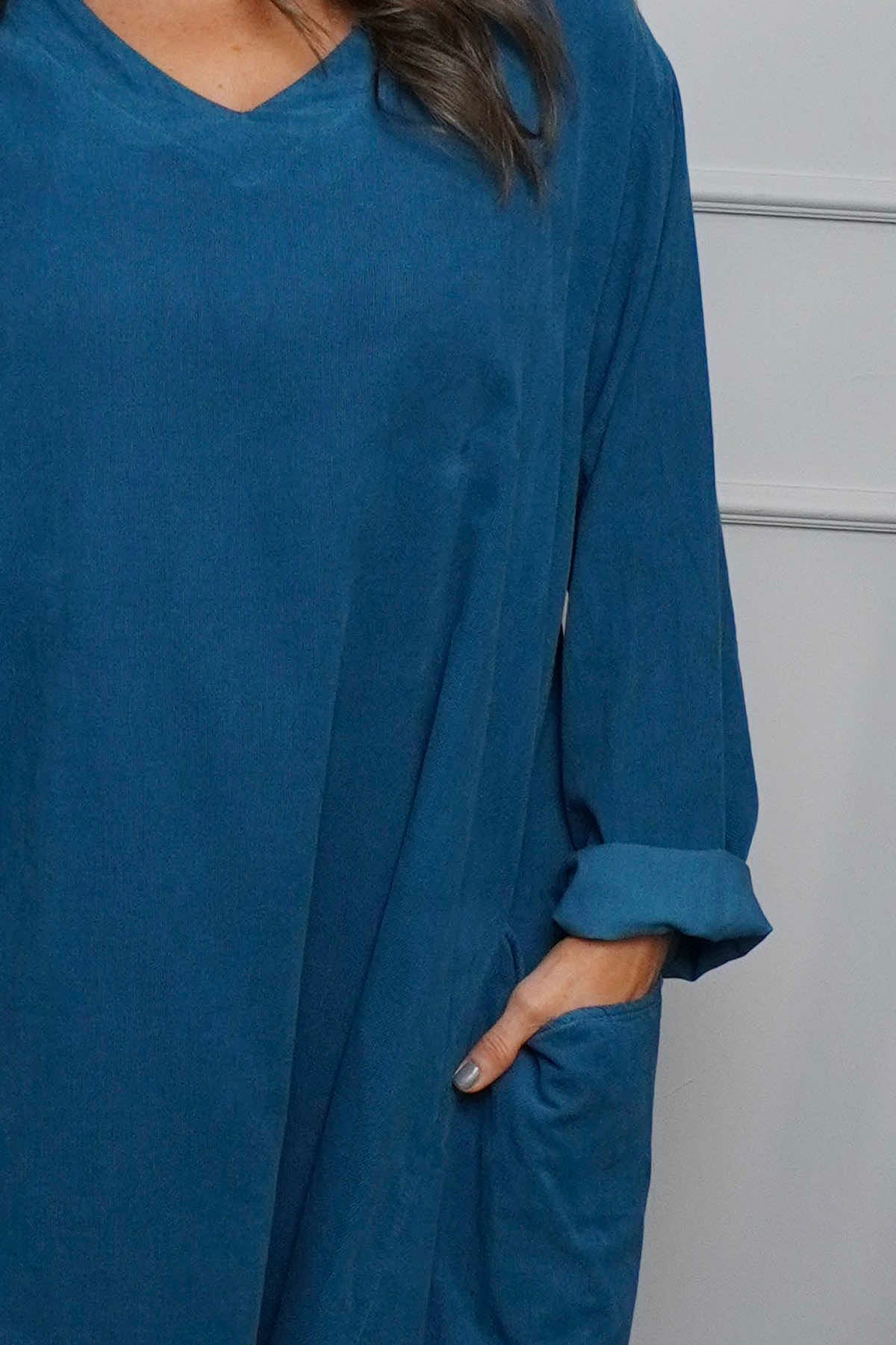Cerys Cord Pocket Dress Teal