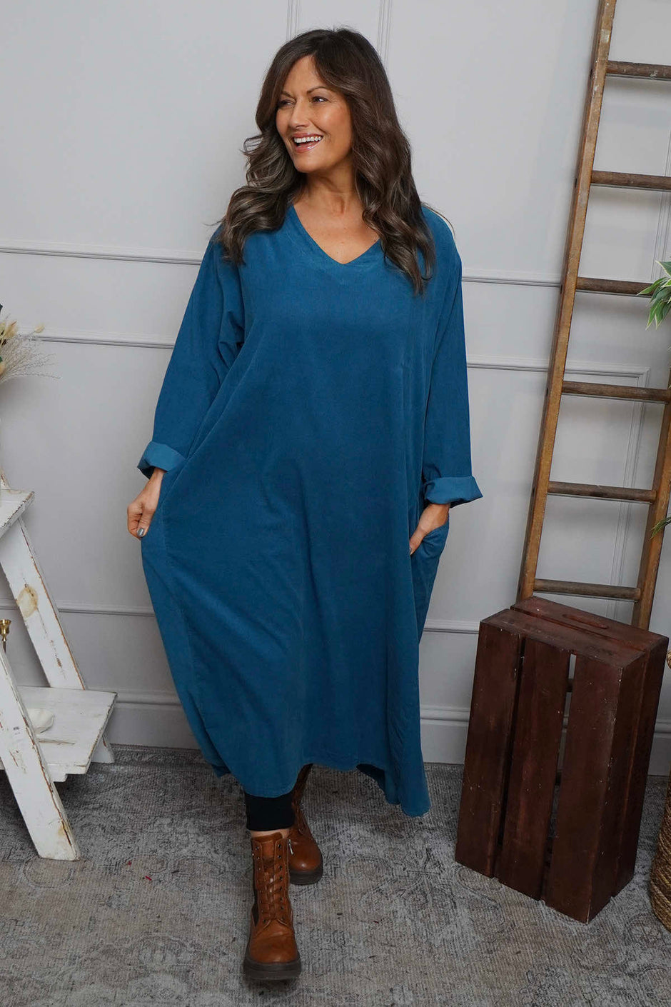 Cerys Cord Pocket Dress Teal