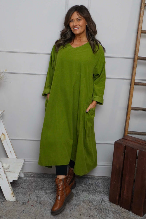 Cerys Cord Pocket Dress Olive - Image 1