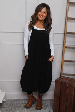 Meredith Needlecord Pinafore Black