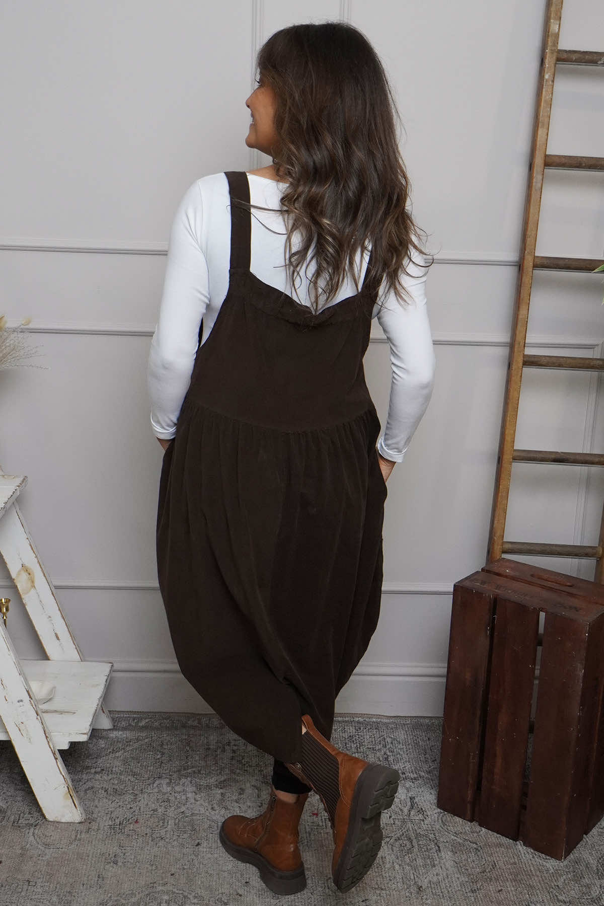 Meredith Needlecord Pinafore Cocoa