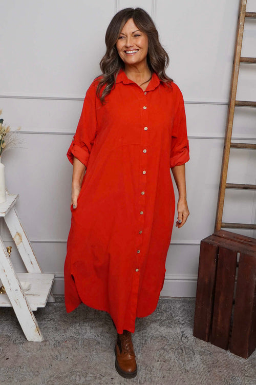 Tisha Needlecord Shirt Dress Red - Image 1