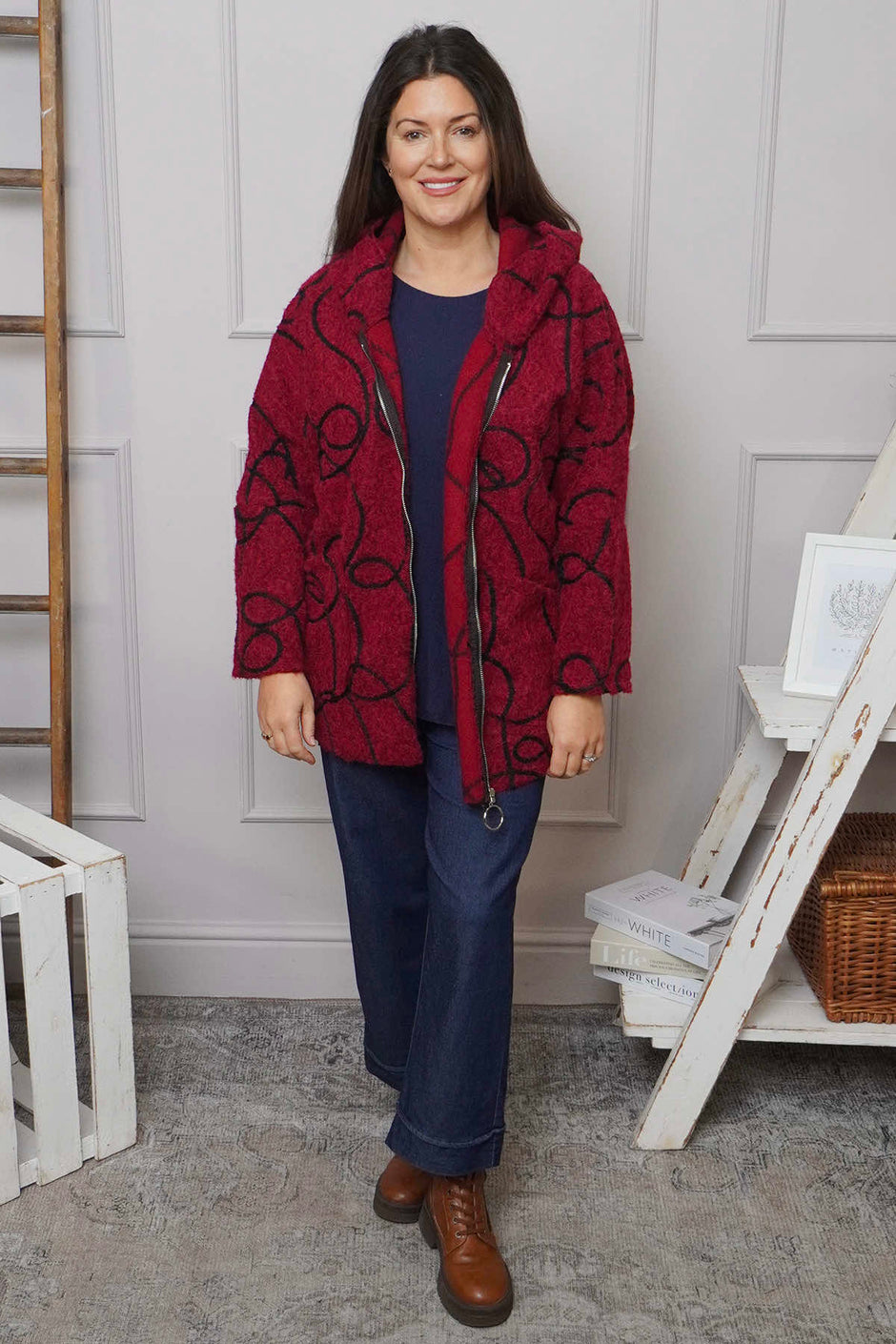 Olympia Embroidered Pattern Wool Jacket Wine