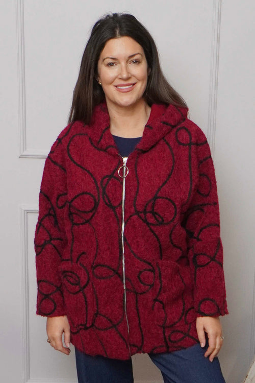 Olympia Embroidered Pattern Wool Jacket Wine - Image 2