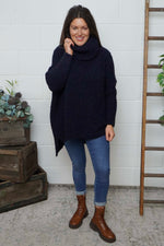 Shani Boucle Polo Knitted Jumper Navy Navy - Shani Boucle Polo Knitted Jumper Navy