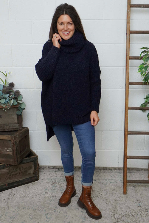Shani Boucle Polo Knitted Jumper Navy - Image 2