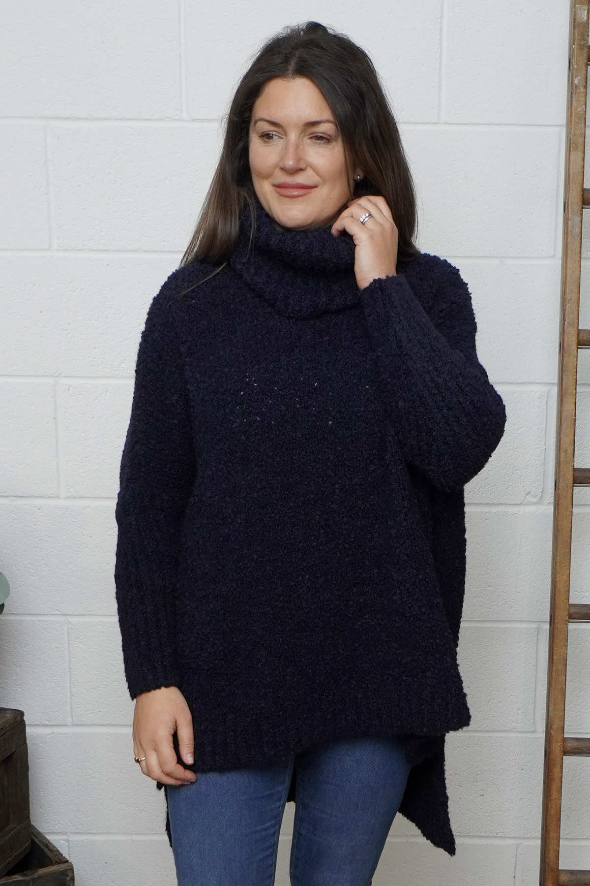Shani Boucle Polo Knitted Jumper Navy