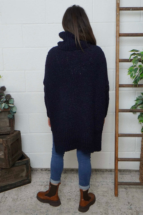 Shani Boucle Polo Knitted Jumper Navy - Image 4