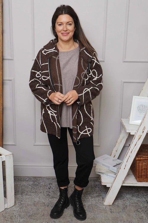 Olympia Embroidered Pattern Wool Jacket Cocoa - Image 2