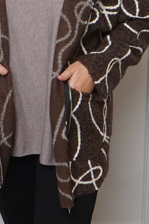Olympia Embroidered Pattern Wool Jacket Cocoa - Image 3