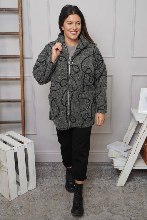 Olympia Embroidered Pattern Wool Jacket Khaki - Image 1